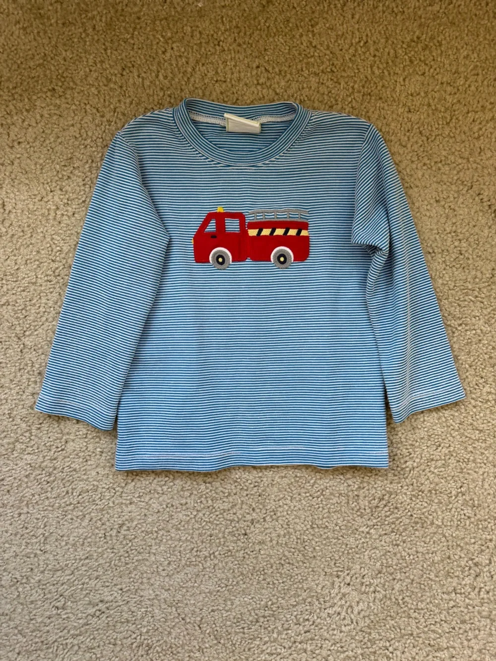 Boy’s Zuccini Kids  Fire Truck Appliqué Long Sleeve Striped Top Shirt 4T
